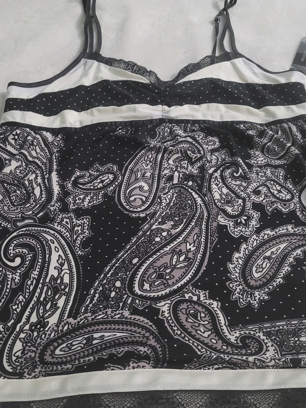 Bisou Bisou NWT Black Satin Cami Sleep Top with Pink Trim